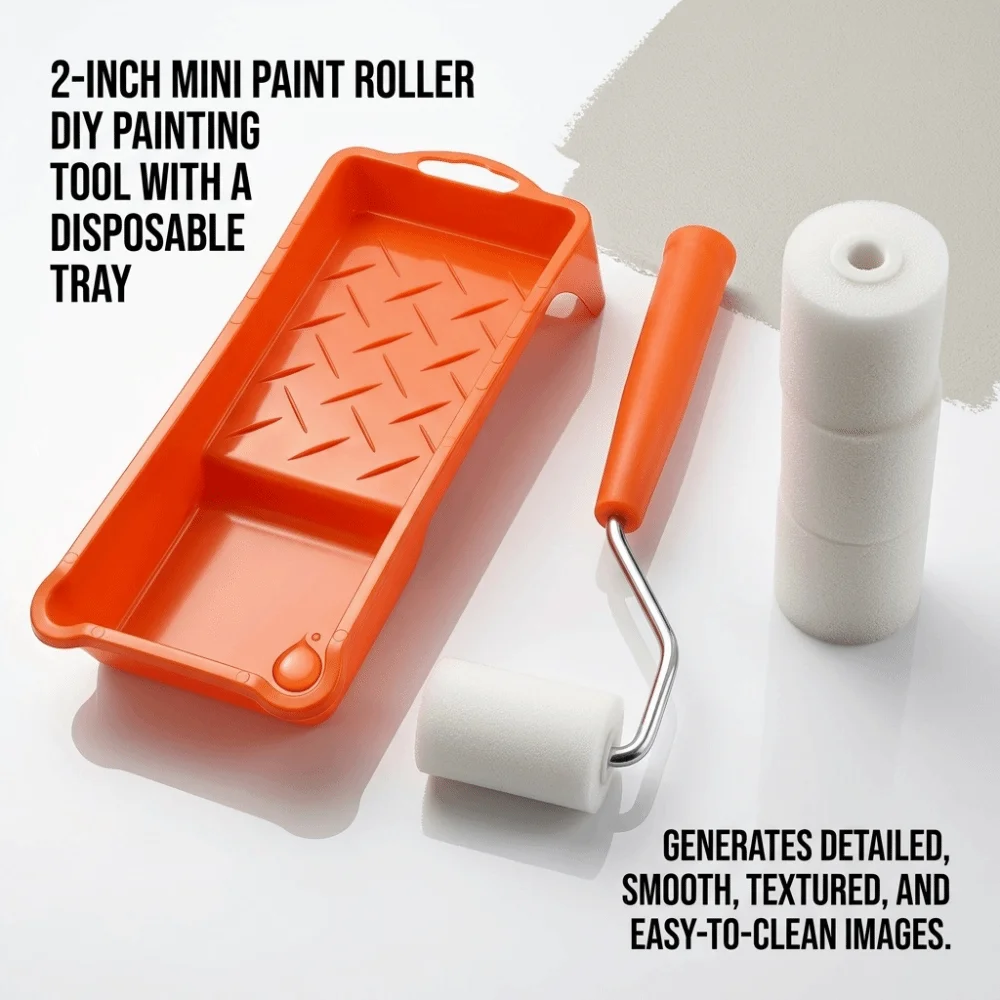 2Inch Paint Roller Set Smooth Multifunctional Foam Roller Brush Kit with Tray DIY Wall Painting Tools for High Ceiling
