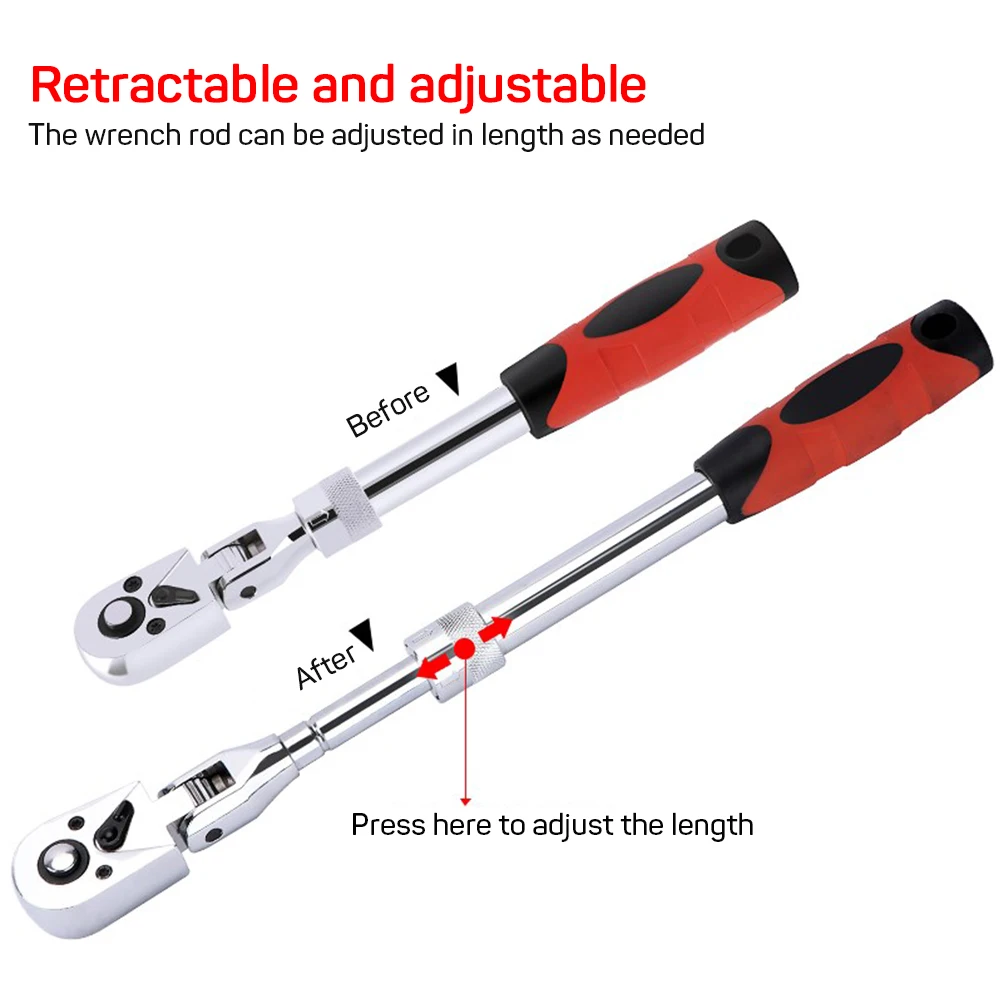 T50 1/4 1/2 3/8 Carbon Steel Ratchet Wrench Rotating Head Scalable Ratchet Wrench 72-Tooth Automatic Quick Release Spanner Tool