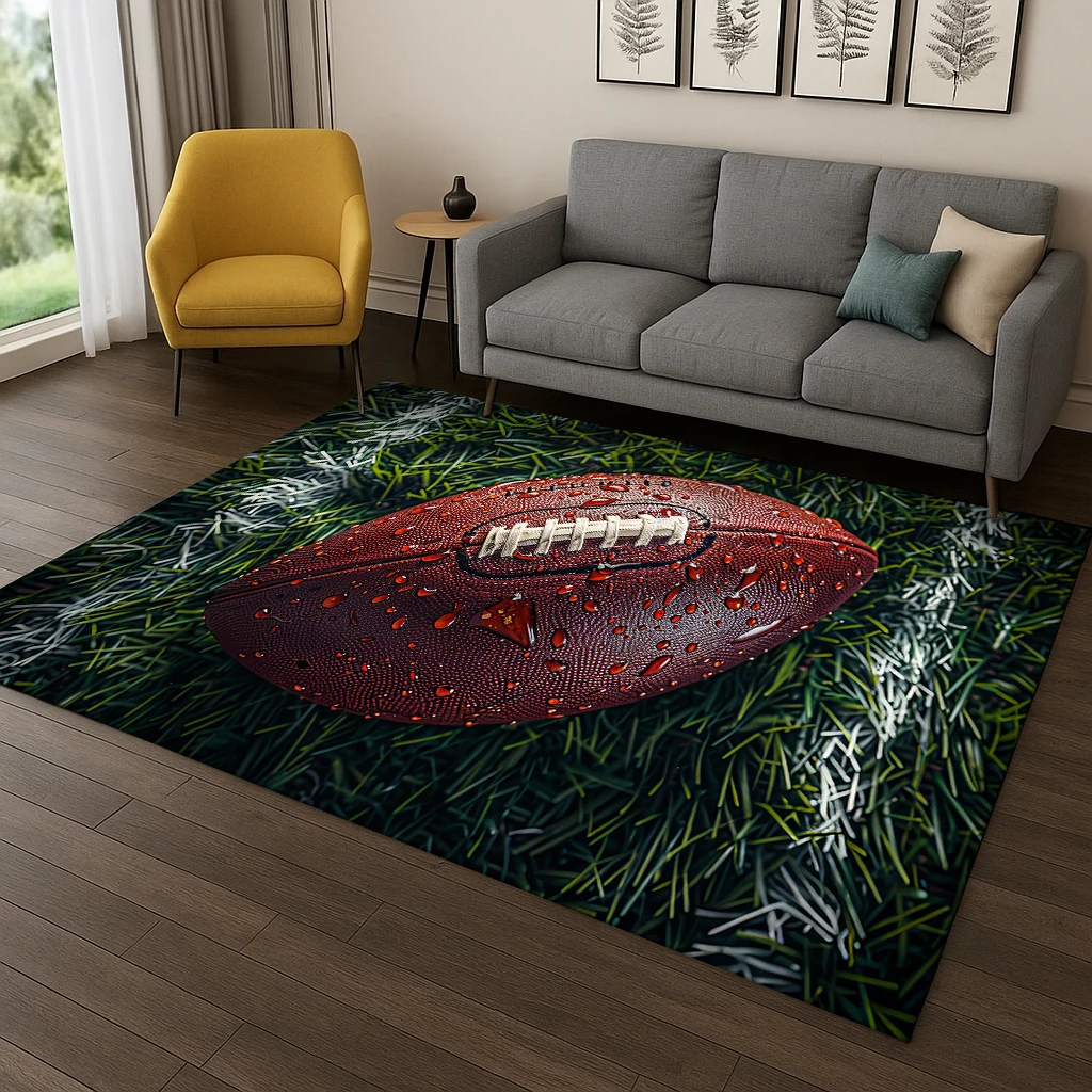 3D Rugby Field Rugby American Football Carpet Rug for Bedroom Living Room Sofa Doormat Decor,Kid Playma Game Non-slip Floor Mat