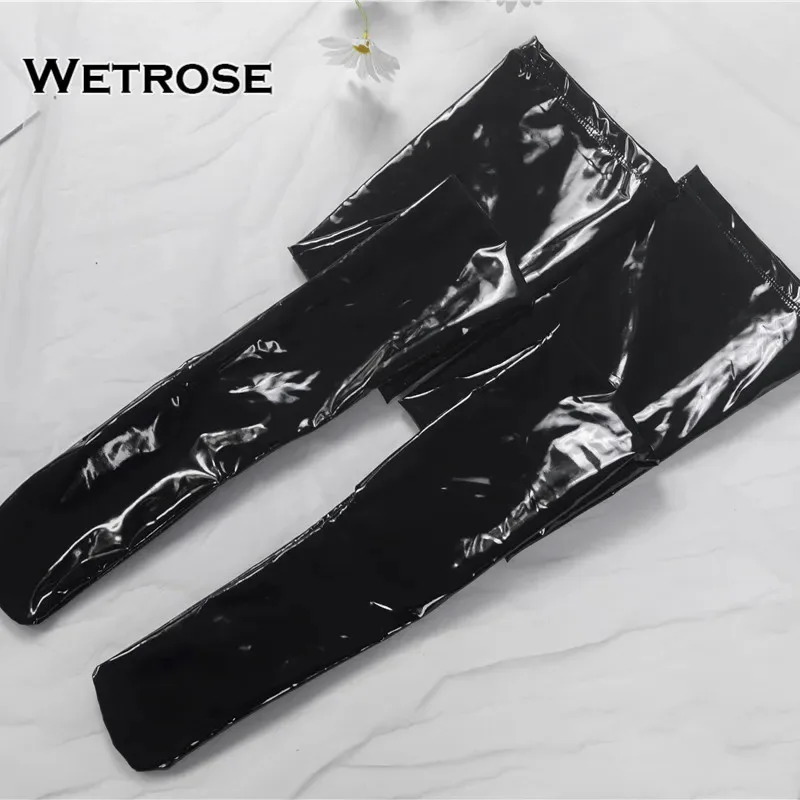 

【Wetrose】Сексуальный обратный кролик для девочек с вырезами, черный лакированный кожа из искусственной кожи, милый костюм для косплея, горячее эротическое бикини, комплект нижнего белья Av