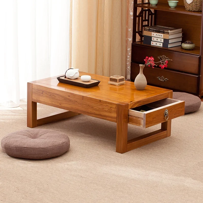 Caoyiju simple tatami tea table Kang table solid wood bay window Japanese balcony small tea  Zen drawer low