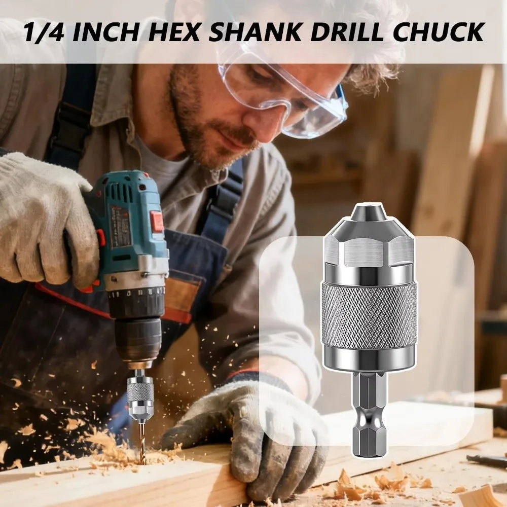 New Self-Tightening Drill Chuck Adapter Hexagonal Handle 1/4 Inch Quick Change Chuck 1.5-6.5mm Hex Shank 3-Jaw Chuck Home Repair