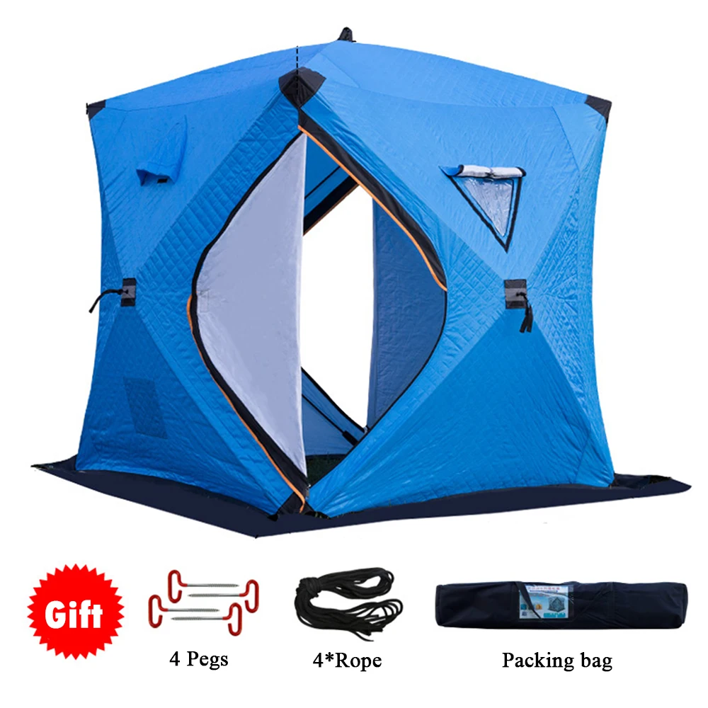 Warm Winter Ice Fishing Tents Large Spacious Triple Thick Cotton Outdoor Camping Wind Proof Waterproof Snow Proof Family Travel