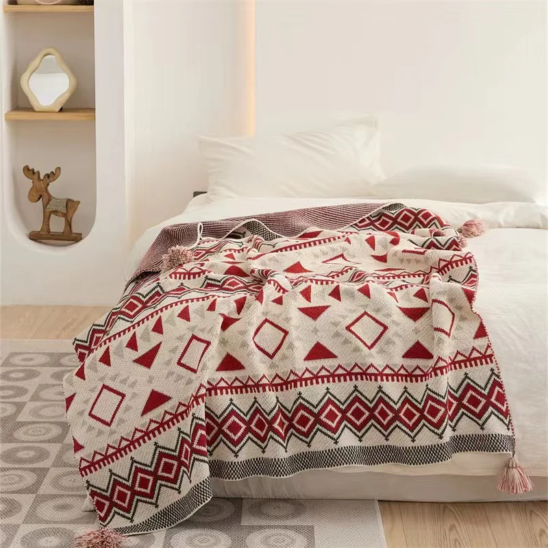 Bohemian Geometry Knitted Blanket Soft Warm Multifunction Blankets with Tassel Sofa Blanket Nap Blanket Bedspread Cover Decor
