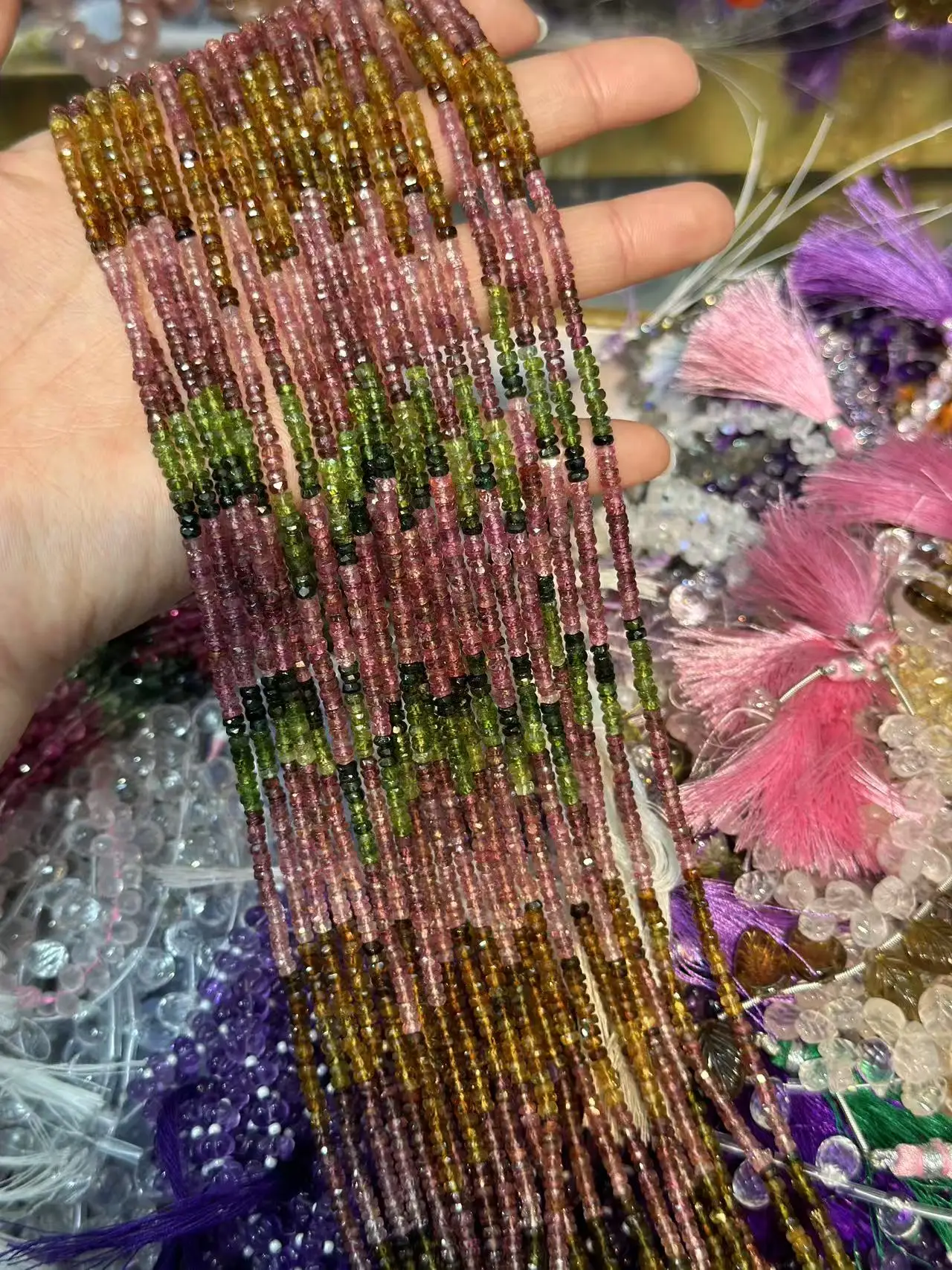 

AAA натуральный градиент красочный турмалин 3 мм граненые рондели свободные бусины для изготовления ювелирных изделий DIY браслеты ожерелье оптом