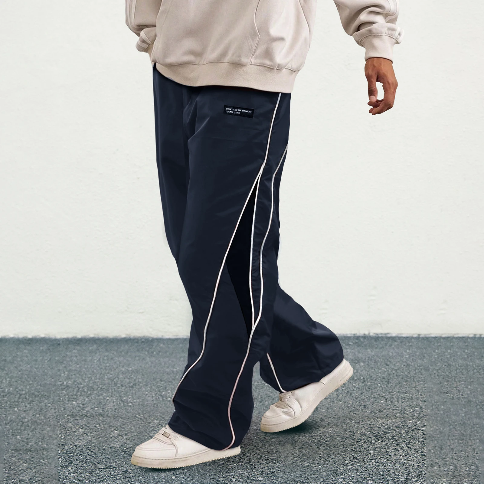 Pantaloni a gamba larga patchwork da uomo Pantaloni a vita elastica con cuciture larghe a contrasto casual alla moda
