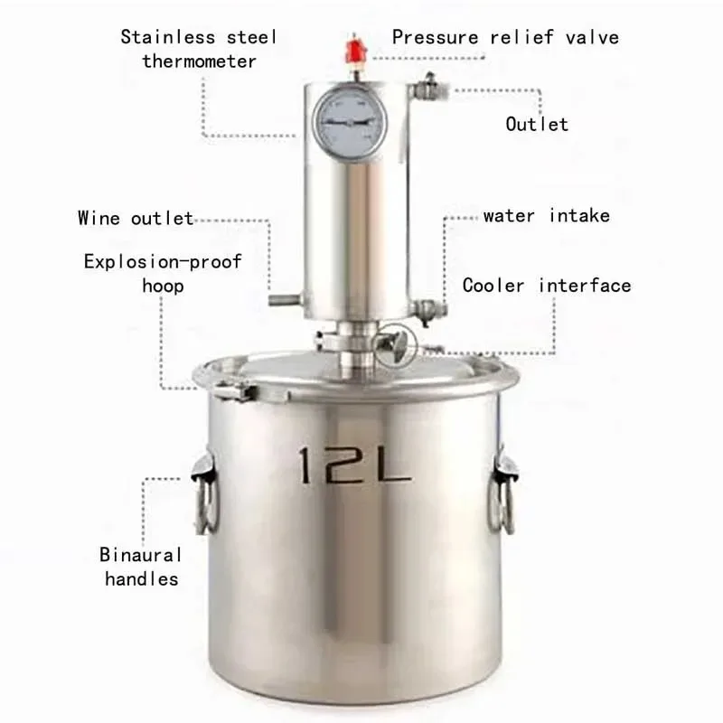 12/20L Household Small Wine Steamer Wine Maker Brandy Machine Roasting Wine Distiller Liquor Equipment Pure Dew Machine 1PC