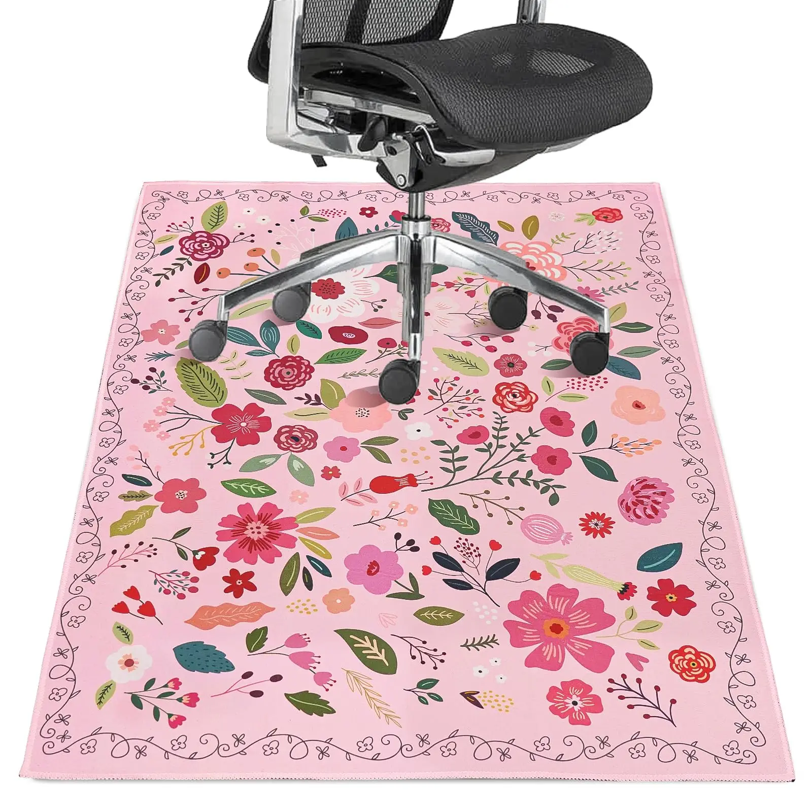 VIKAMA Office Chair Mat Area Rugs for Gaming Rolling Chairs Computer Desk Chair Non-Slip Boho Floral Protector Mats Home Decor