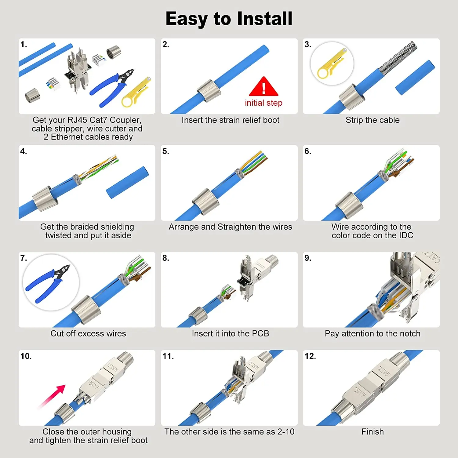 Zoeraxtool Free rj45カプラーシールド、ツールレスイーサネットケーブルエクステンダー、cat7、cat6a、cat6ネットワークケーブル用のPoe plus、シルバー