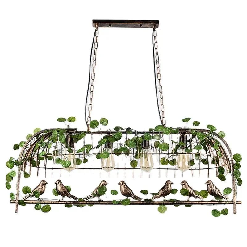 Vintage Bird Cage Iron Pendant Light Creative Chandelier Garland Garden LED Drop Lamp for Kitchen Island Dining Restaurant Decor