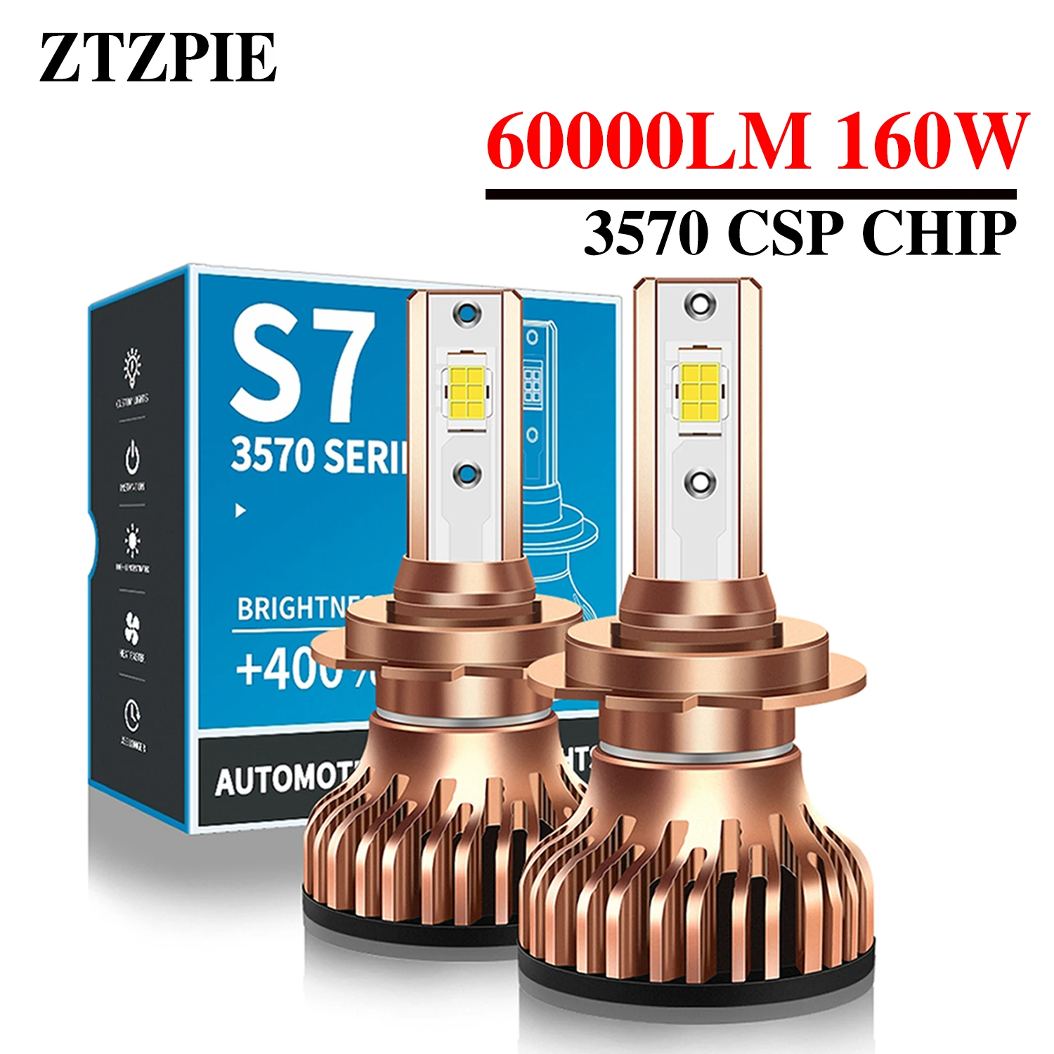 

ZTZPIE 6000K HB3 HB4 9005 9006 H1 H7 H4 H11 9012 Светодиодная лампа CSP 3570 высокомощная Автомобильная фара противотуманная Светильник 160 Вт/80 Вт 60000LM