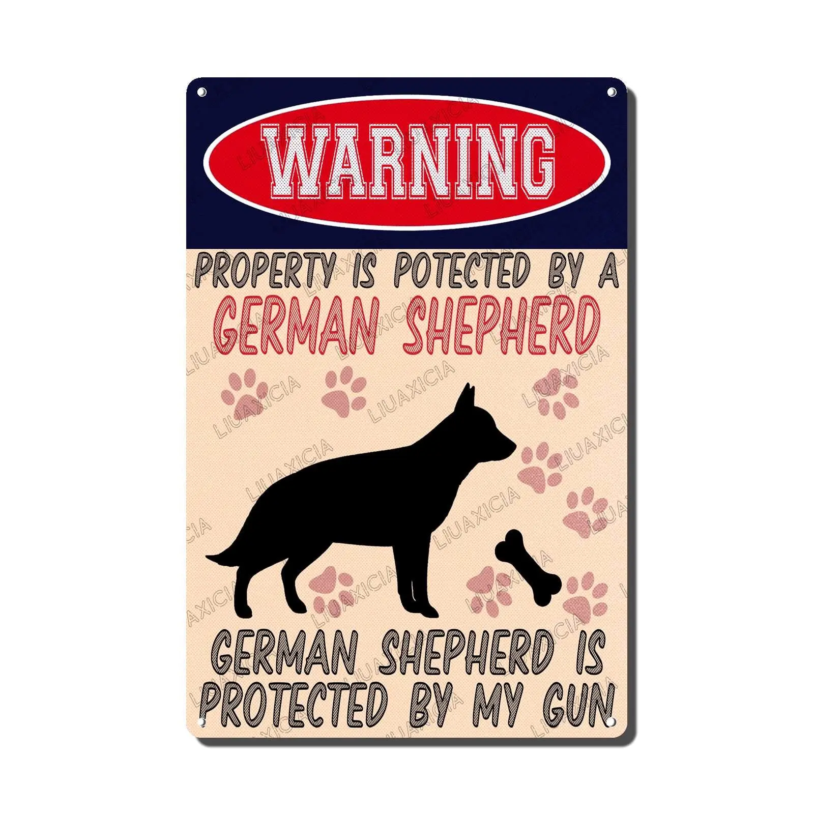 Vintage Metal Tin Signs Retro Warning Property Is Potected By A German Shepherd Is Protected By My Gun The coffee shop Kitchen R