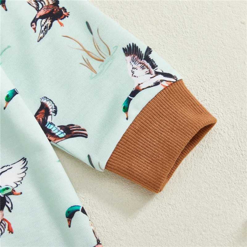 الوليد طفل الفتيات الفتيان الخريف رومبير تحلق بطة طباعة زر متابعة رفض طوق طويلة الأكمام بذلة الرضع #5