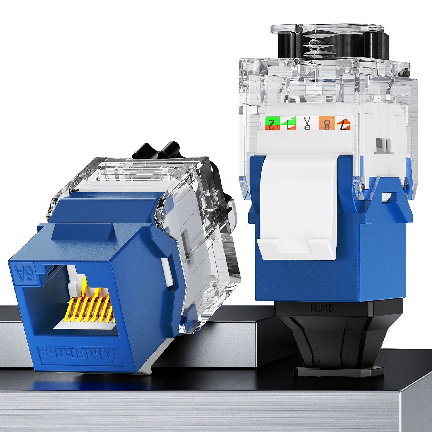 AMPCOM CAT7A CAT7 CAT6A CAT6 RJ45 Keystone-aansluiting, ratelvergrendeling STP gereedschapsloze modulaire koppeling Zinklegering module-aansluitingen 10 Gbps