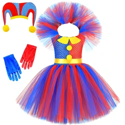 Blue Red Clown Pomni Costumes for Girls Carnival Halloween Tutu Dress Up Outfit for Kids Amazing Digital Circus Fancy Clothes