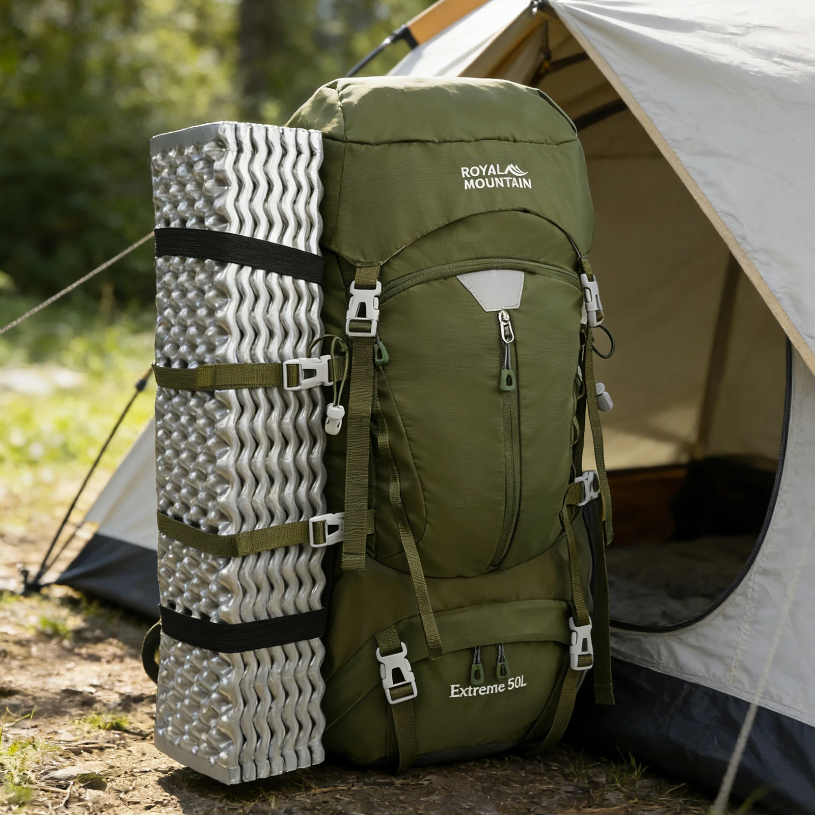 50L Outdoor Climbing Backpack Large Capacity Camping Travel Multi-functional Water-resistant Fabric with Rain Cover