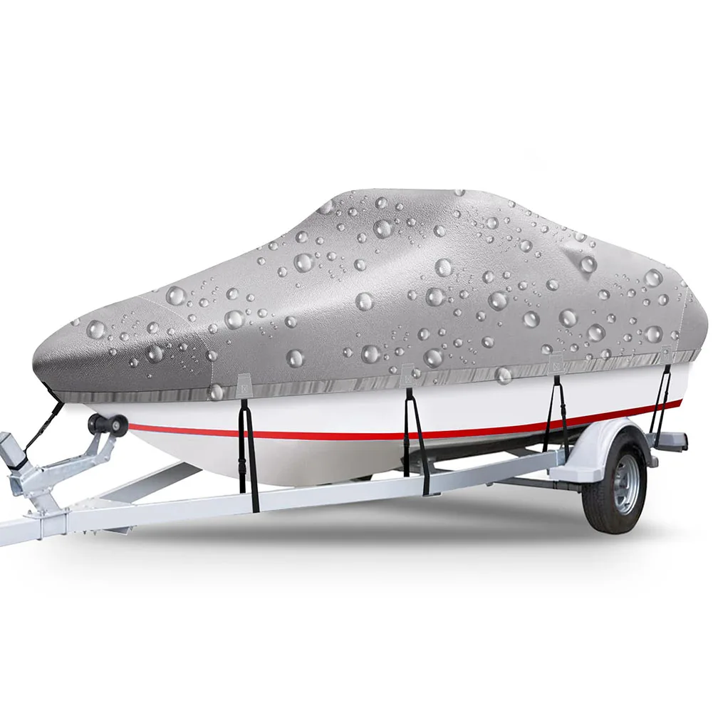 Boat Cover, Heavy Duty 420D Silver-coated Oxford Cloth Trailerable Boat Covers,Waterproof & Sun-proof,For Fish Boat,V-Hull Boat