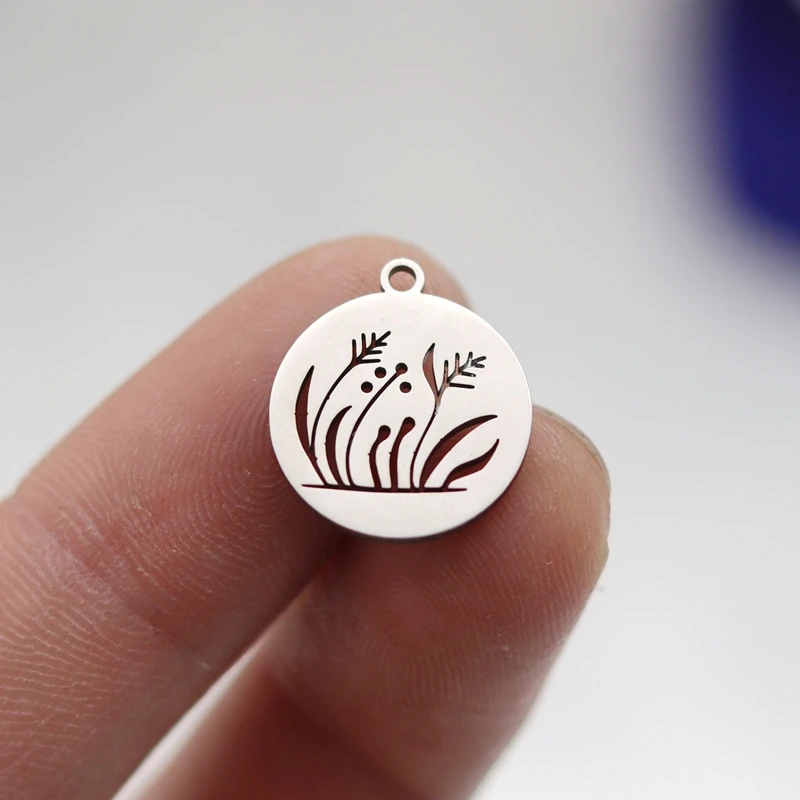3pcs Mini Disc Pendant The wind stirs the grass waves Charms for Jewelry Making Bracelets Earrings Stainless Steel Accessories