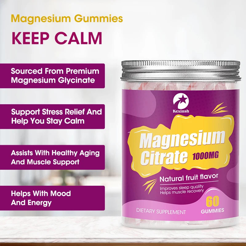 Kexinsh Magnesium Citrate Gummies Tetradecahydrate Stress Relief Support Sleep and Memory Magnesium Supplement