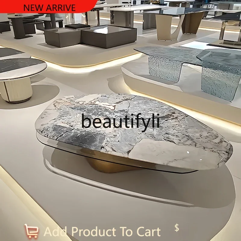 

Natural marble rotatable coffee table villa living room high-end oval coffee table Italian minimalist G1218