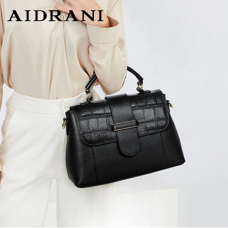 Aidrani  New women's one shoulder crossbody bag, black bag made of high-quality cowhide