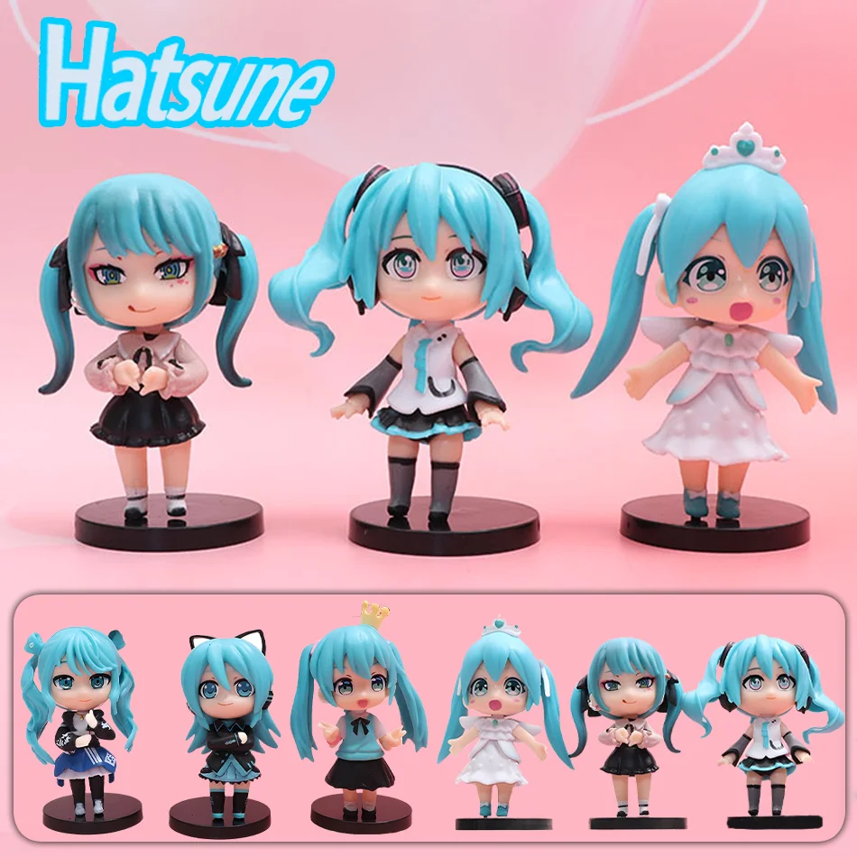 アニメ新初音フィギュアミニキャラクター装飾品河合ピンクグリーン初音ホームデスク装飾大人のおもちゃ子供の誕生日ギフト