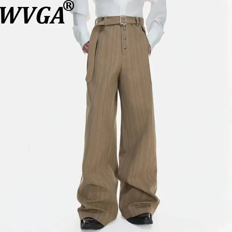 

WVGA Spring Autumn New Man Retro Pleated Striped Trendy High-waisted Trousers Niche Chic Chia Casual Belt Wide-Leg Pants W23216