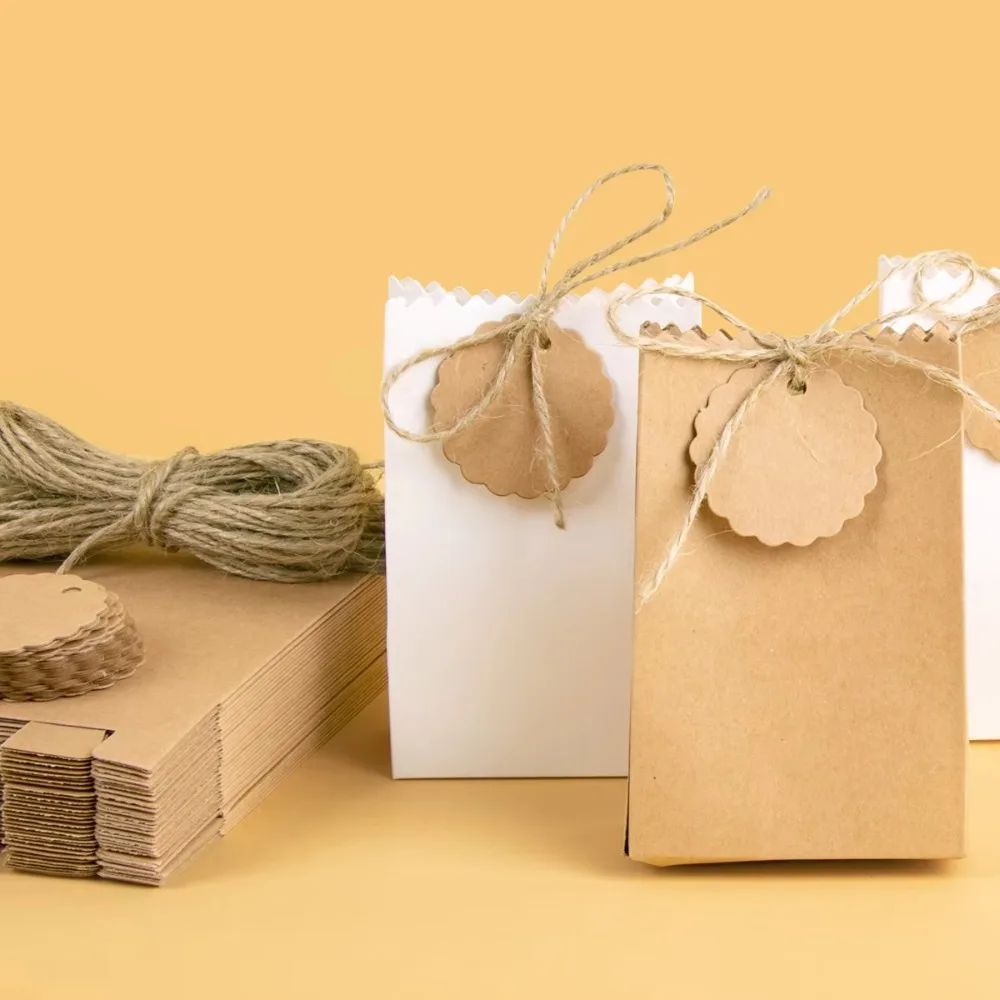Multi-functional Retro Kraft Paper Gift Box Refilling with Rope Tag Candy Packaging Bag DIY Birthday Party Favors Box Wedding view 4