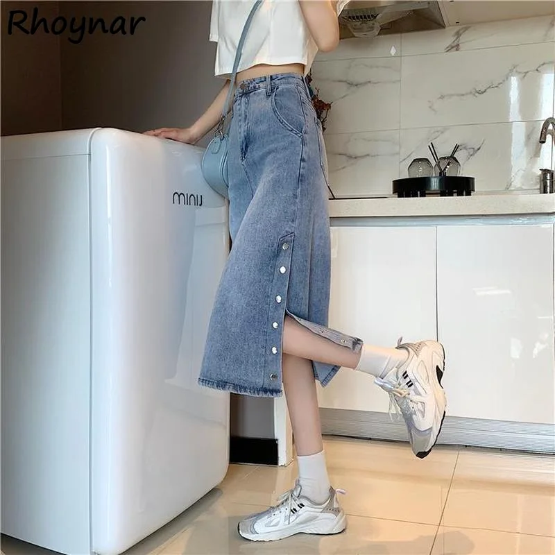 Spódnice Damskie Jednolite Z Rozcięciem Z Boku Guziki Prosty Krój Retro Eleganckie Codzienne Słodkie Podstawowe Uniwersalne Szykowne Ins College Letnie Nowe Młodzieżowe