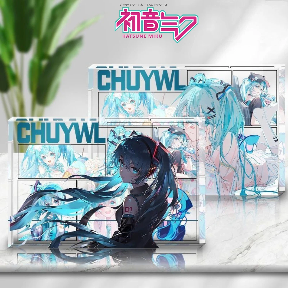 Hatsune Miku Anime Merch Fotorahmen-Ornamente für Schreibtisch und Bürodekoration, Acrylständer zum Präsentieren von Fotos, Geschenk für Musikfans