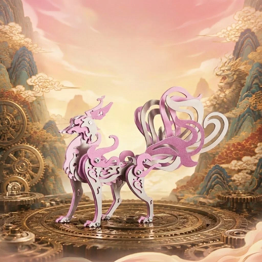 MOKR Neun-Schwänziger Fuchs 3D Metallpuzzle Kinderspielzeug Denkspiel-Puzzles für Erwachsene Montagemodelle Bildungsgeschenk