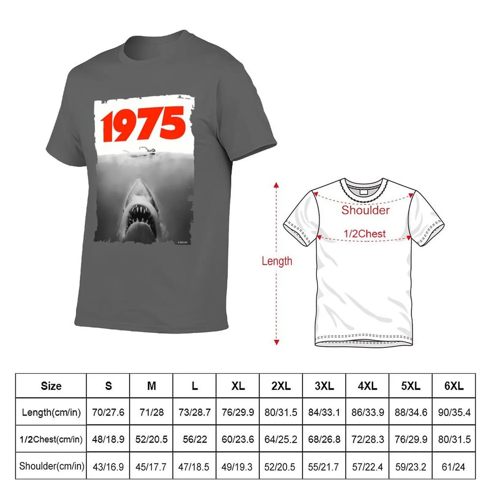 Jaws 1975 Fan Art T-Shirt Light Athletic Short Sleeve Tee Shirt