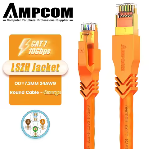 AMPCOM 이더넷 케이블, Cat7 LAN 케이블 SFTP 원형 LSZH 산업용 RJ45 네트워크 케이블 라우터 모뎀용 CAT7 인터넷 코드