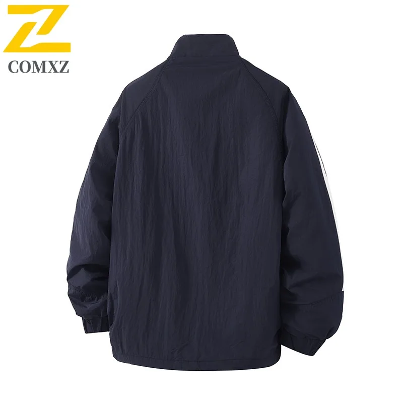 COMXZ 2025 Autumn Men High Quality Patchwork Stand Collar Workwear Jacket Unisex Waterproof Youth Trendy Coat