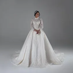 Hochzeitskleid High Neck Vintage Ball Gown Wedding Dress Long Sleeve Chic Vestidos De Novia Sequined Beading Appliques Gelinlik