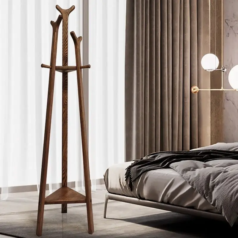 All solid wood ash wood clothes rack floor-to-ceiling hanger three-bar modern Chinese coat rack