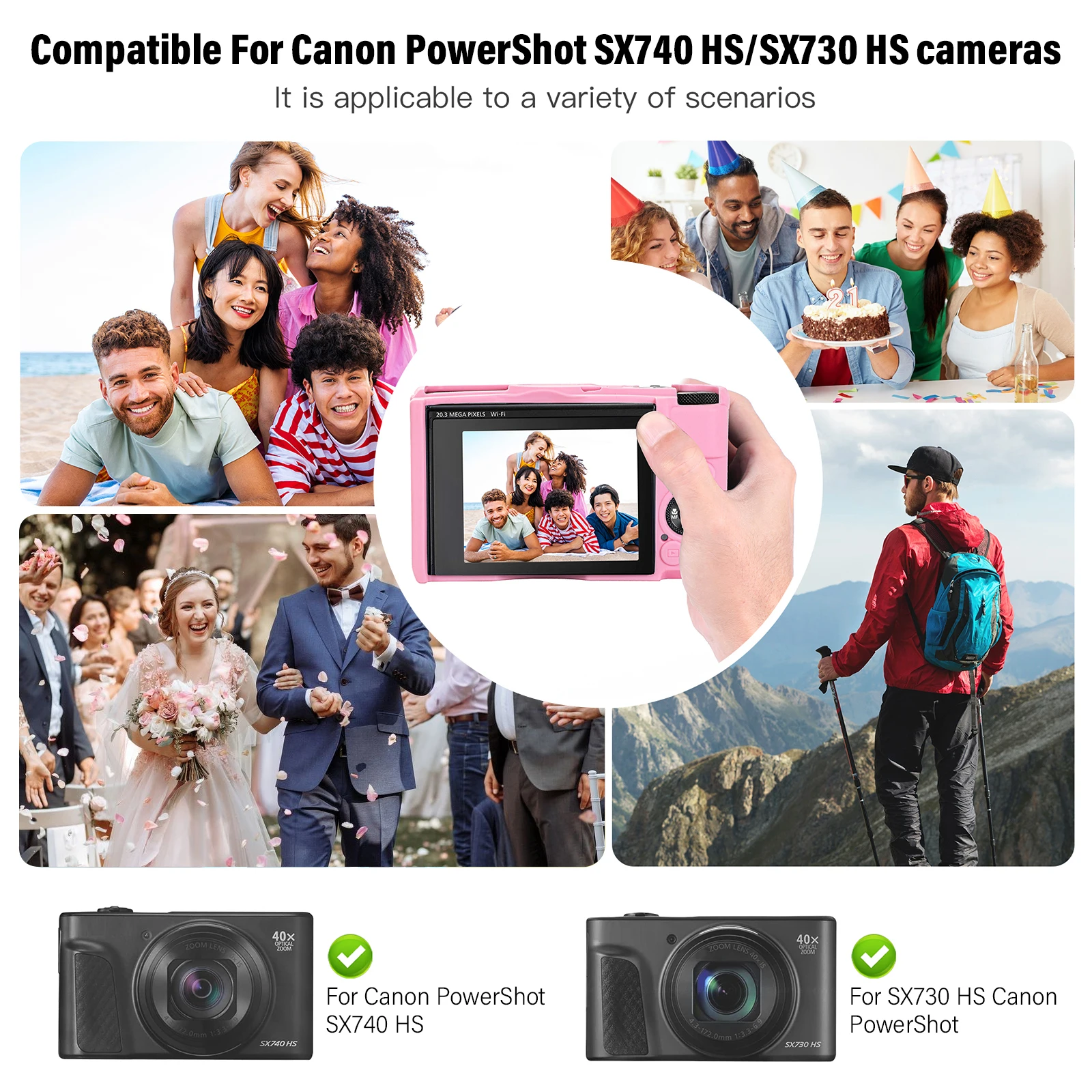 for Canon PowerShot SX740 HS/SX730 HS Rubber Camera Bag Skin Detachable Lens Cap Camera Body Case Anti-Scratch Slim Fit