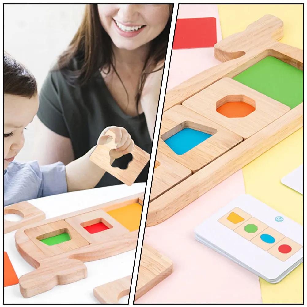 Walvis Geometrische Puzzel Educatief Speelgoed Kleurscheiding Hout Houten Identificeer Kind