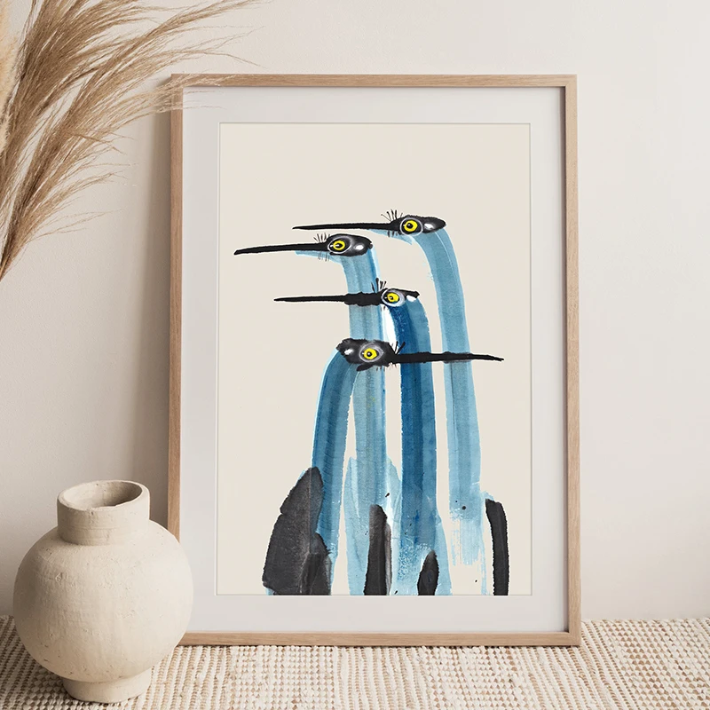 Antique Crane Painting Canvas Poster Cranes Fine Art Print Vintage Blue Birds Wall Pictures 19th Century Art Home Room Decor
