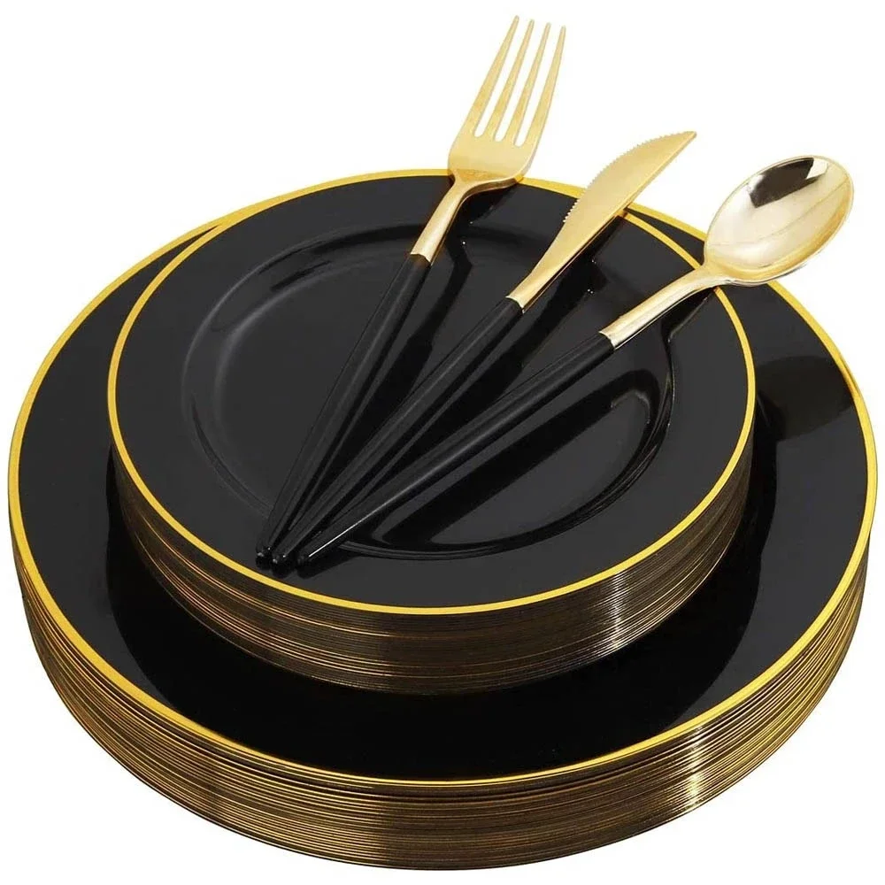 Набор одноразовых тарелок для столовых приборов, золотой Пластилин с серебряным покрытием, белый, черный, розовый, 50 штук, для ресторанов, свадеб, вечеринок