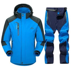 Outdoor Waterproof Hiking Jacket Sets Men Spring Breathable Hooded Coat Trekking Camping Climbing Quick-Drying Trousers Suit