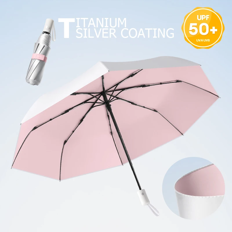 Outdoor Mini Sun Umbrella UV Protection Ultralight Folding Umbrella Sunshade Titanium Silver Umbrella