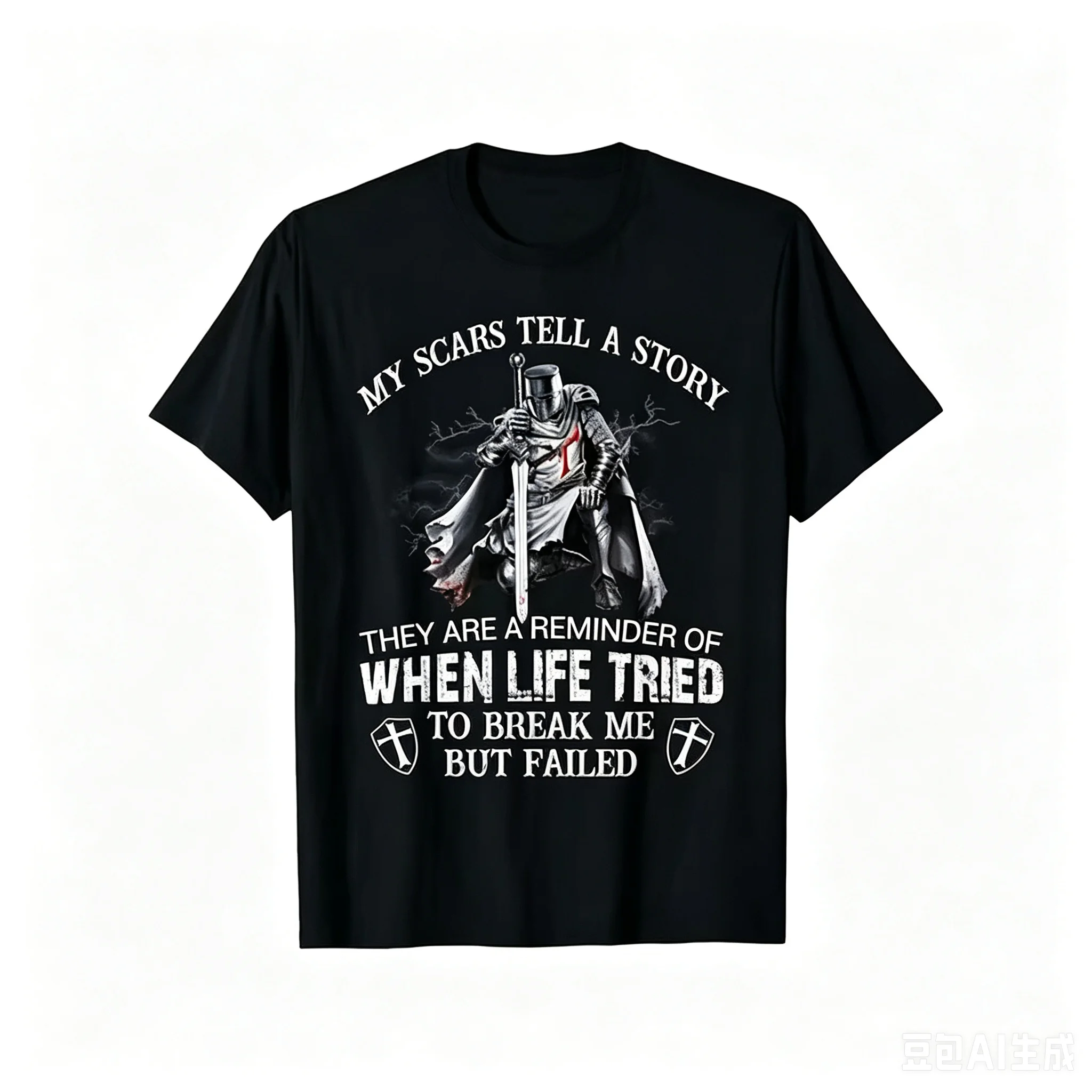 Men Christian Warrior T Shirt My Scars Tell A Story Graphic Print Knights Templar Cross Short Sleeve Black Tee Inspirational Faith Casual Round Neck Tops Gift For Men
