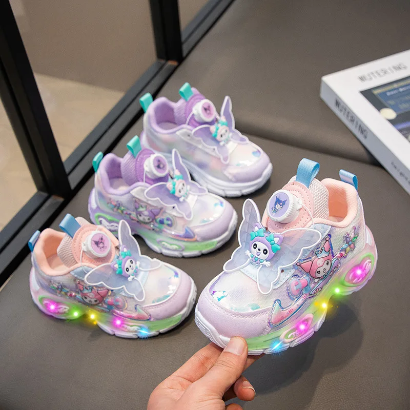 

Sanrio hello kitty girls spring summer fall kuromi mesh sneakers spring new kids twirl button glow dad shoes baby toddler shoes