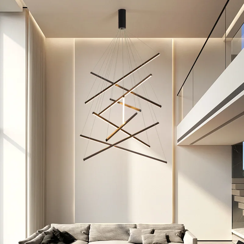 

Modern Stair LED Ceiling Chandelier Duplex Building Highrise Living Room Hall Long Hanging Lamp Aluminum Indoor Lighting Fixture