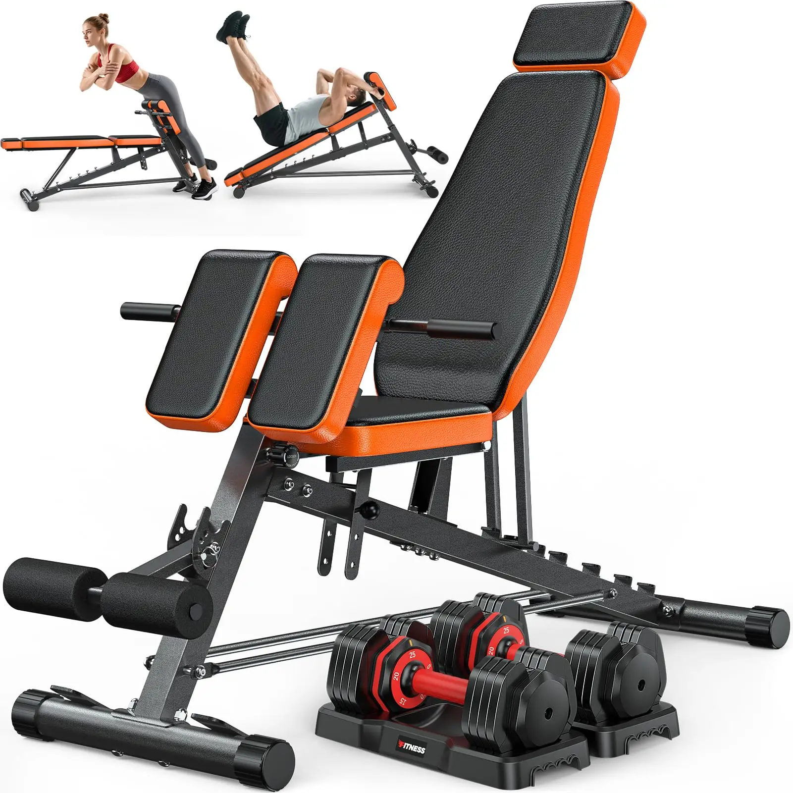 Roman Chair, Adjustable Weight Bench Back Extension Machine for Home Gym, 1000LBS All-in-One Sit Up Bench with Dumbbell