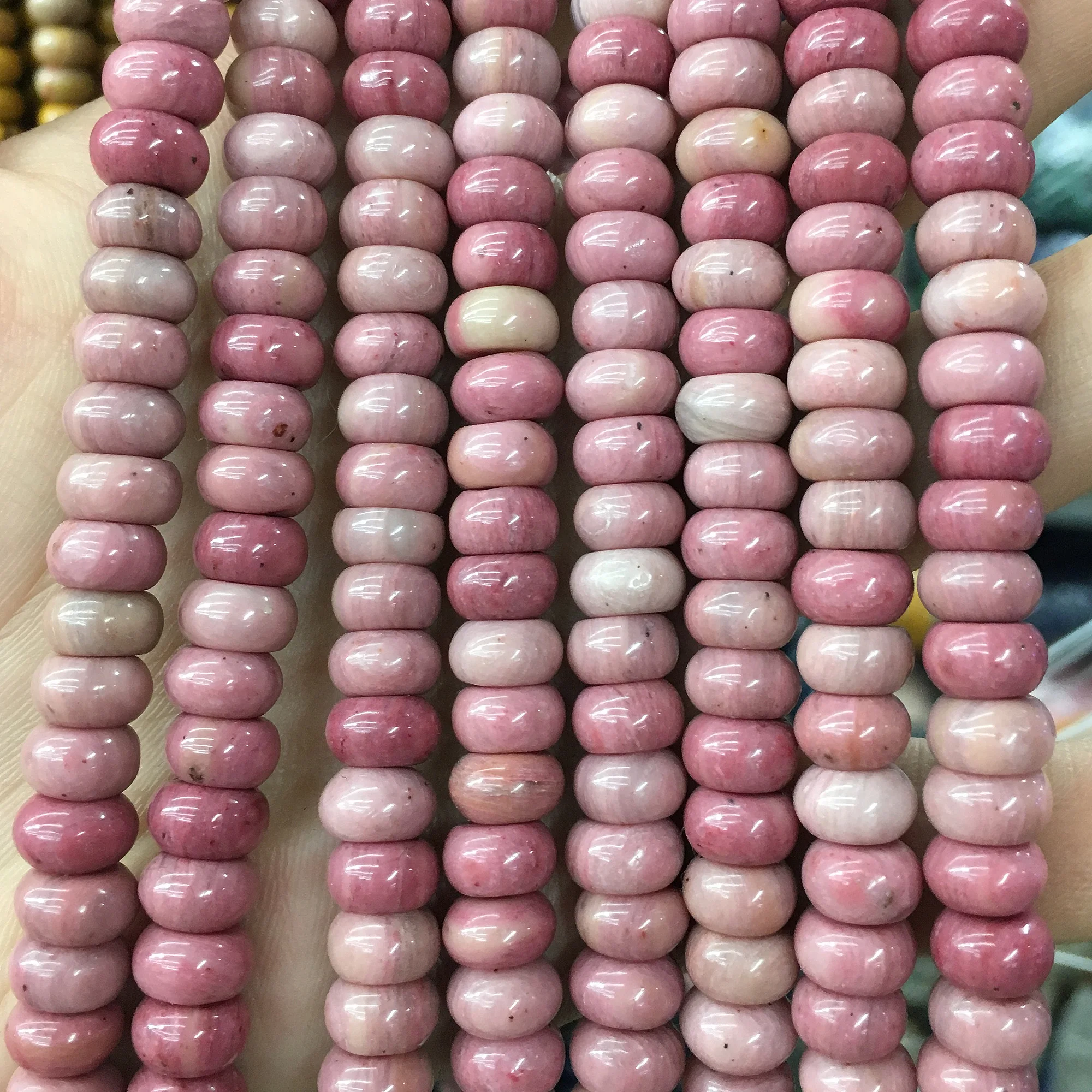 

Pink Rhodonite Stone Beads Natural Gemstone Beads Rondelle Semi Precious Stone Beads 4x6mm 5x8mm 15''