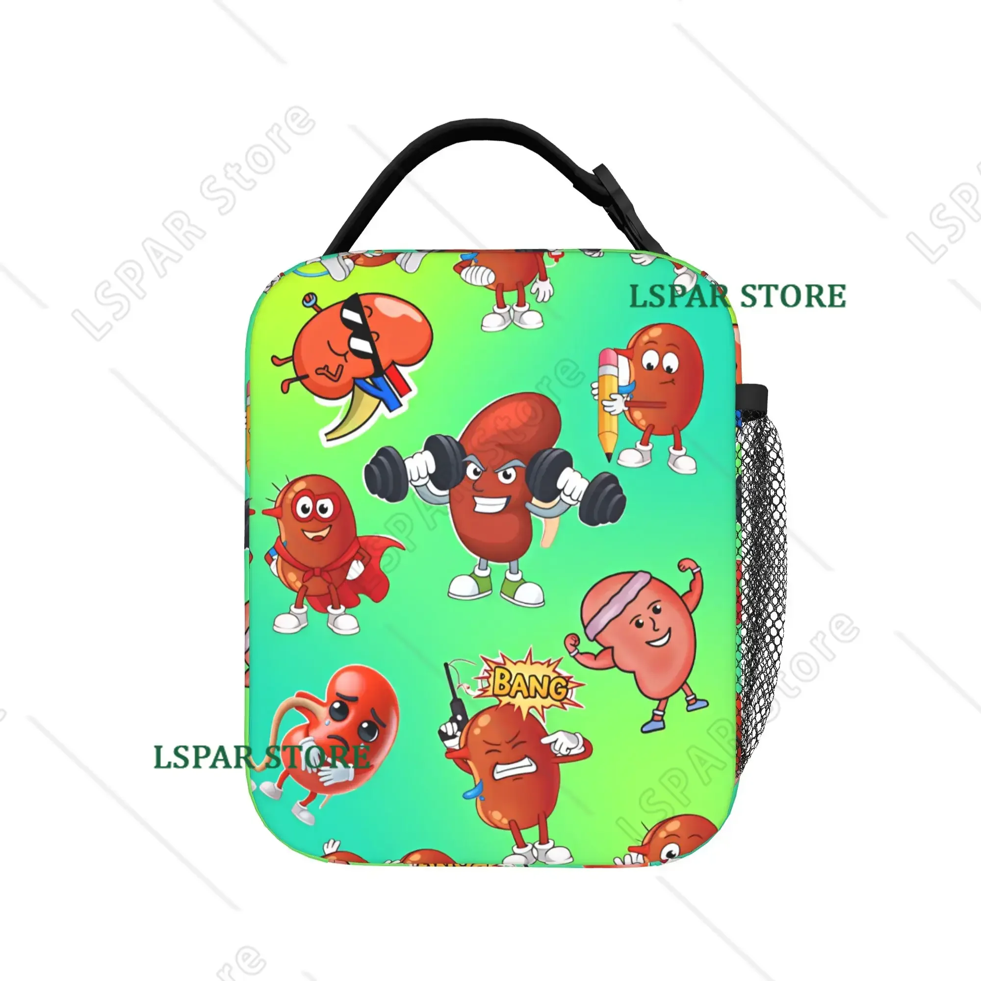 Cartoon Kidney Characters Different Poses Lunch Bag Office Lunch Box For Child Tote Food Bags Waterproof Insulated Cooler Bag