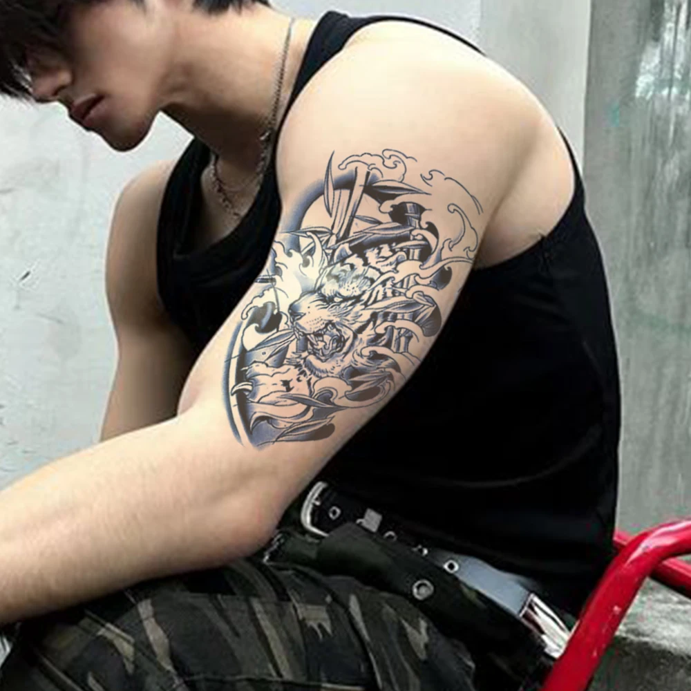 النمر المشارب عصير الحبر دائم مقاوم للماء المؤقتة الوشم ملصق الخيزران موجة الحيوان الطوطم وهمية الوشم هيئة الفن الرجال النساء الساق