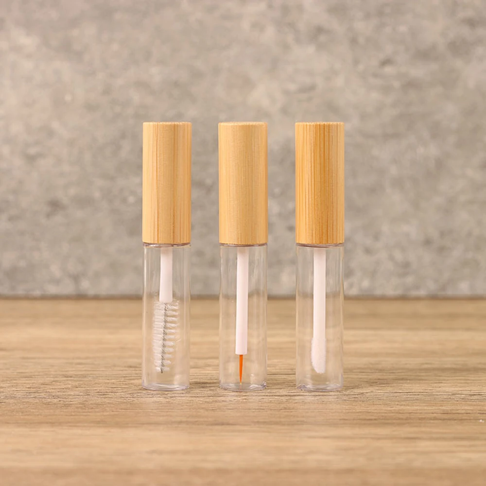 8ml Natural Bamboo  Mascara Container Bottle with Brush DIY Lid Lip Gloss TubeEmpty Cosmetic Packing Refillable Bottles Vials
